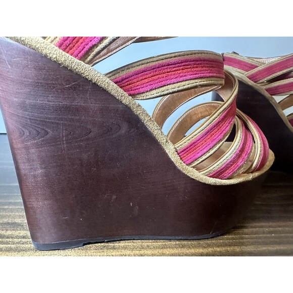 *RARE* Marc by Marc Jacobs Wedge Platform‎ Pink Red Strappy Sandals Heels 8 - Picture 11 of 14